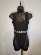Boohoo Black Brazilian High Leg One Piece Swimsuit, Size 10