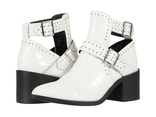 Para mujeres zapatos de cocodrilo en relieve Steve Madden Andy Tachonado  Bloque Talón Botines Blanco | eBay