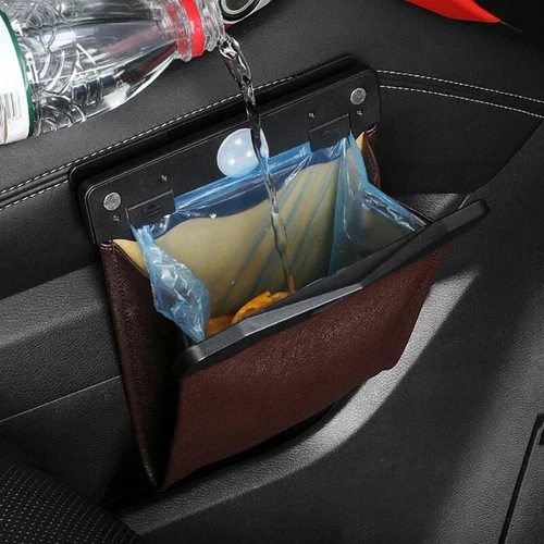 Car Trash Can Front-Row Hanging Garbage Bin Pu Leather Foldable Storage Interior