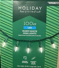 HOLIDAY LIVING  100 CT  24.7 Ft WARM WHITE MINI LED Christmas Lights - 4950672