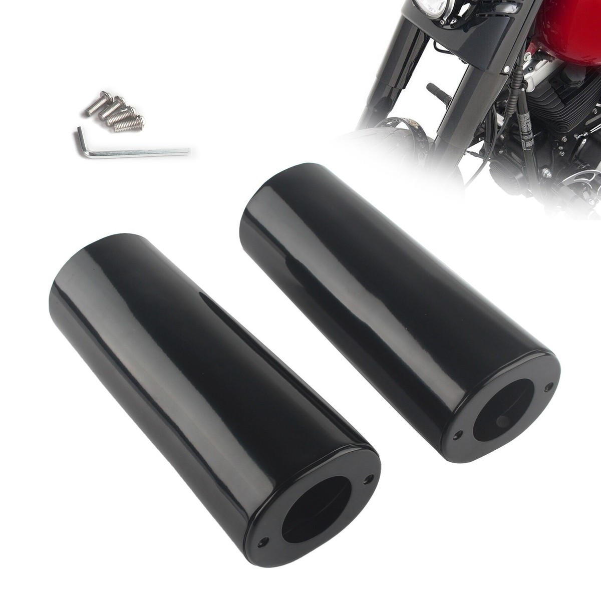 Happy-Motor CNC Aluminum Fork Boot Covers For Harley Touring Models (Road King, Street Glide, Electra Glide) - Black, 1 Pair