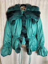 Roberto Cavalli Down Green Jacket with Mink F...