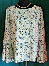 LOFT Silky Floral Blouse Long Wide Bell Sleeve Key Hole Back So Springy Sz S NEW