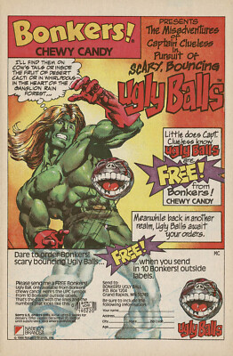 1980s Vintage Bonkers Candy Ugly Ball Promo Offer Original Print Advertising