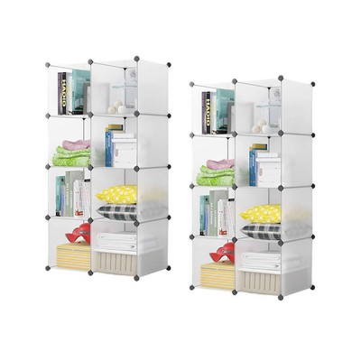 NNEAGS 2X 8-Cube Transparent Shelf Box Portable Cubby DIY Storage Shelves Modula