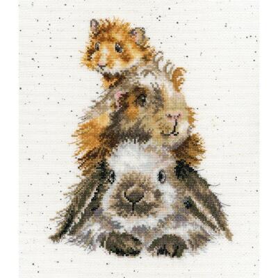 Bothy Threads Kreuzstich-Set ''Schweinchen in der Mitte'', 26x30cm, XHD65, Zählmus