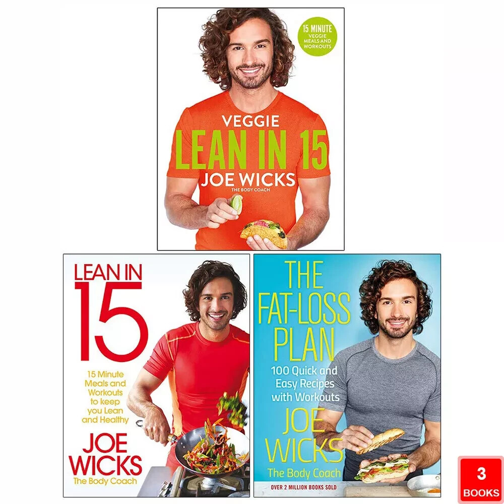 Joe Wicks 3 Books Set (Veggie Lean in 15, Lean in 15 & Fat-Loss Plan) New