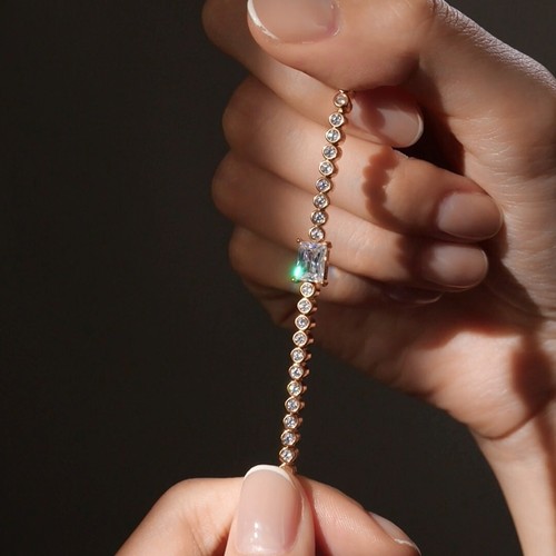 18k gold gf made with SWAROVSKI crystal beaded chain slim tennis bracelet 3 mm - Picture 7 of 8