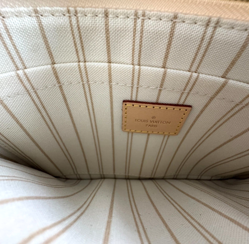 Louis Vuitton Neverfull MM Tote Bag Damier Azur Canvas marsupio con cerniera beige - Foto 14 di 24