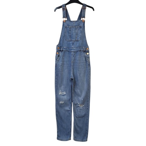 M&S Blue Tapered Leg Denim Dungarees UK Girl's Age 11-12 Years W26 L26