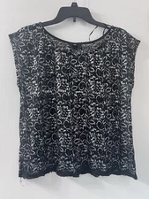 H&M Sleeveless Black & Silver Lace Top Floral Embroidery Size M Pre-owned