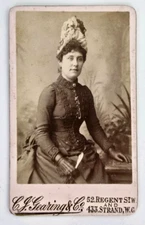 Antique CDV Photo Victorian Woman Fashion Large Hat Quill Gearing London UK