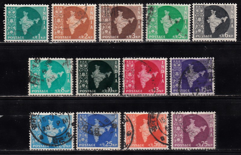 INDIA 1957-58 MAPS DEFINITIVE SHORT SET 0F 13 SCOTT 275-287 USED