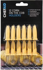 Image of Chef Aid Stainless Steel Corn on the Cob Forks Holders Yellow Handle Pack of 12