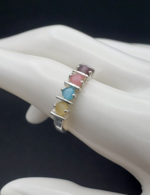Vintage Charles Winston Multicolor Cat's Eye Sterling Silver 925 Ring Size 9