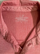 Vineyard Vines Mens Polo Shirt Large Golf Pink Striped Performance Stretch
