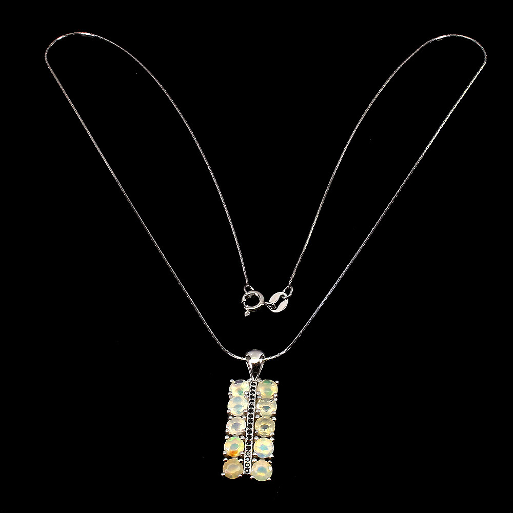 Collier Pendentif Spinelle Noir Argent 925 Sterling - 45.7cm, Bijou Femme élégant