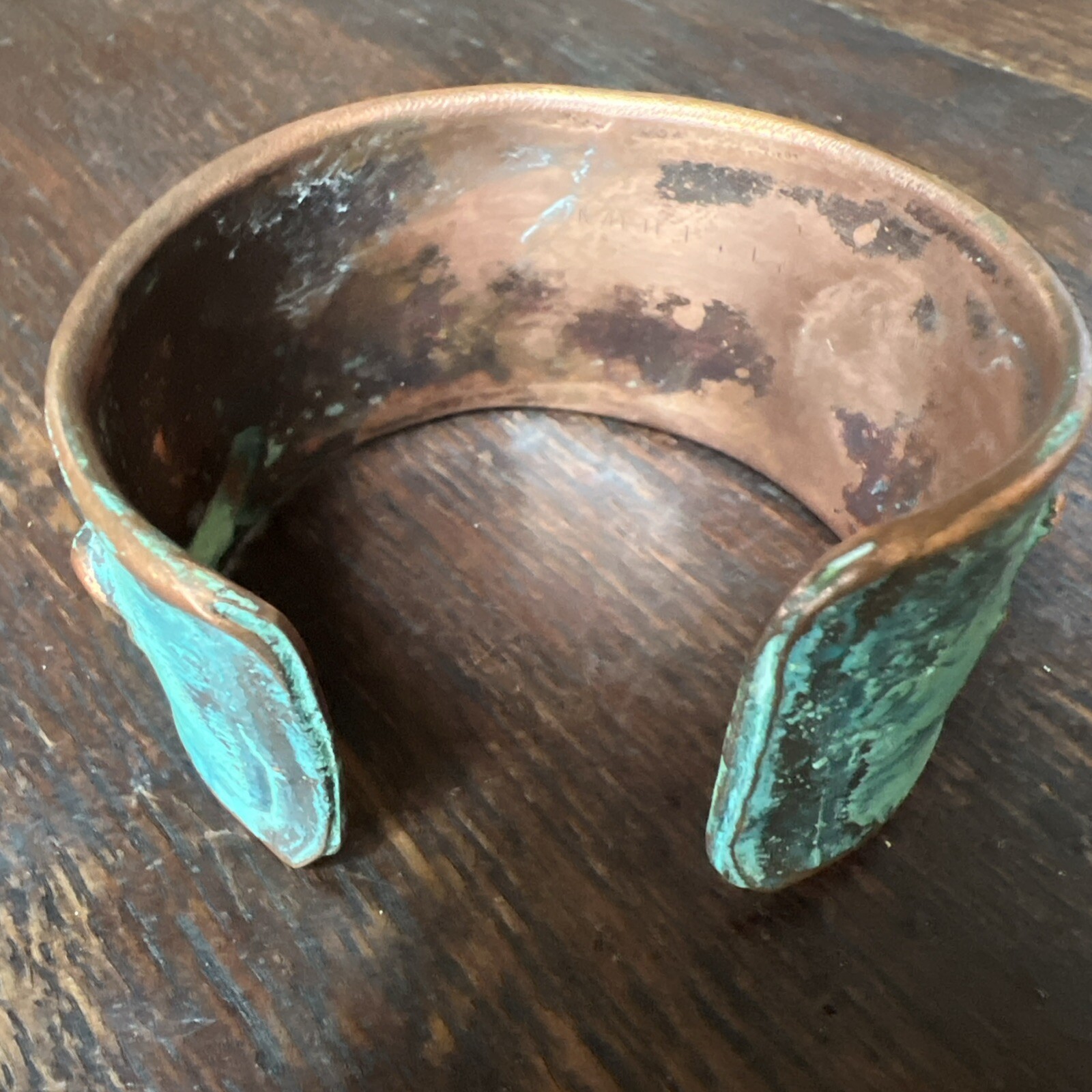 Solid Copper Rustic Patina Cuff Bracelet Verdigris - image 7