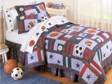 NEW All Sports Baseball Soccer Boys Kids Bedding Quilt Sham Sheet Set, TWIN 5PC