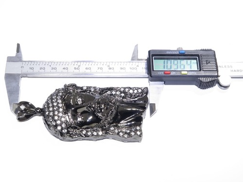 Colgante Big Jesus de Plata Esterlina .925 Negro Rodio Corte Redondo Blanco Circonio - Imagen 9 de 11