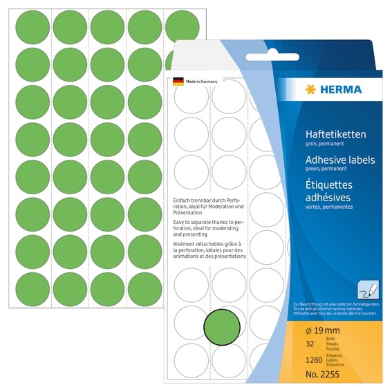 Herma 2255 Vielzwecketiketten/Farbpunkte Ø 19 Mm Rund GrüN Papier Matt TräGerpap-image