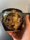 SATSUMA BOWL FLORAL GARDEN WITH PEOPLE 6" X 4" GOLDFISH INSID BLACK & GOLD COLOR — photo 9