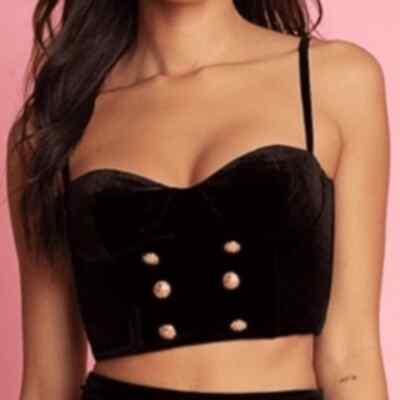 AMBER X MESHKI size XL black posh velvet strappy bustier top