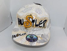 Hustler City Hunter Bling Gold Trim XL Fitted Baseball Cap Hat WHITE