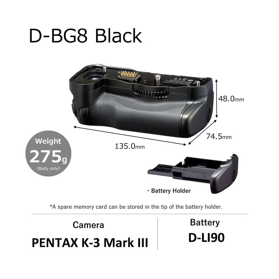 Empuñadura de batería PENTAX D-BG8 negra para Pentax K-3 III insignia DSLR a prueba de polvo a... Foto 2 de 4