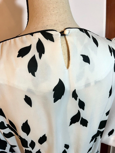 Vintage White Black Abstract Puff Crinoline Sleeve Dress Union USA Tag 12 Medium - Picture 7 of 11