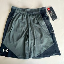 Under Armour Boys Youth Small Gray Black Athletic Shorts NEW
