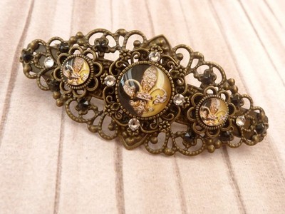 Nostalgische Haarspange mit drei Fleur de Lis Motiven,  30er Jahre Haarschmuck