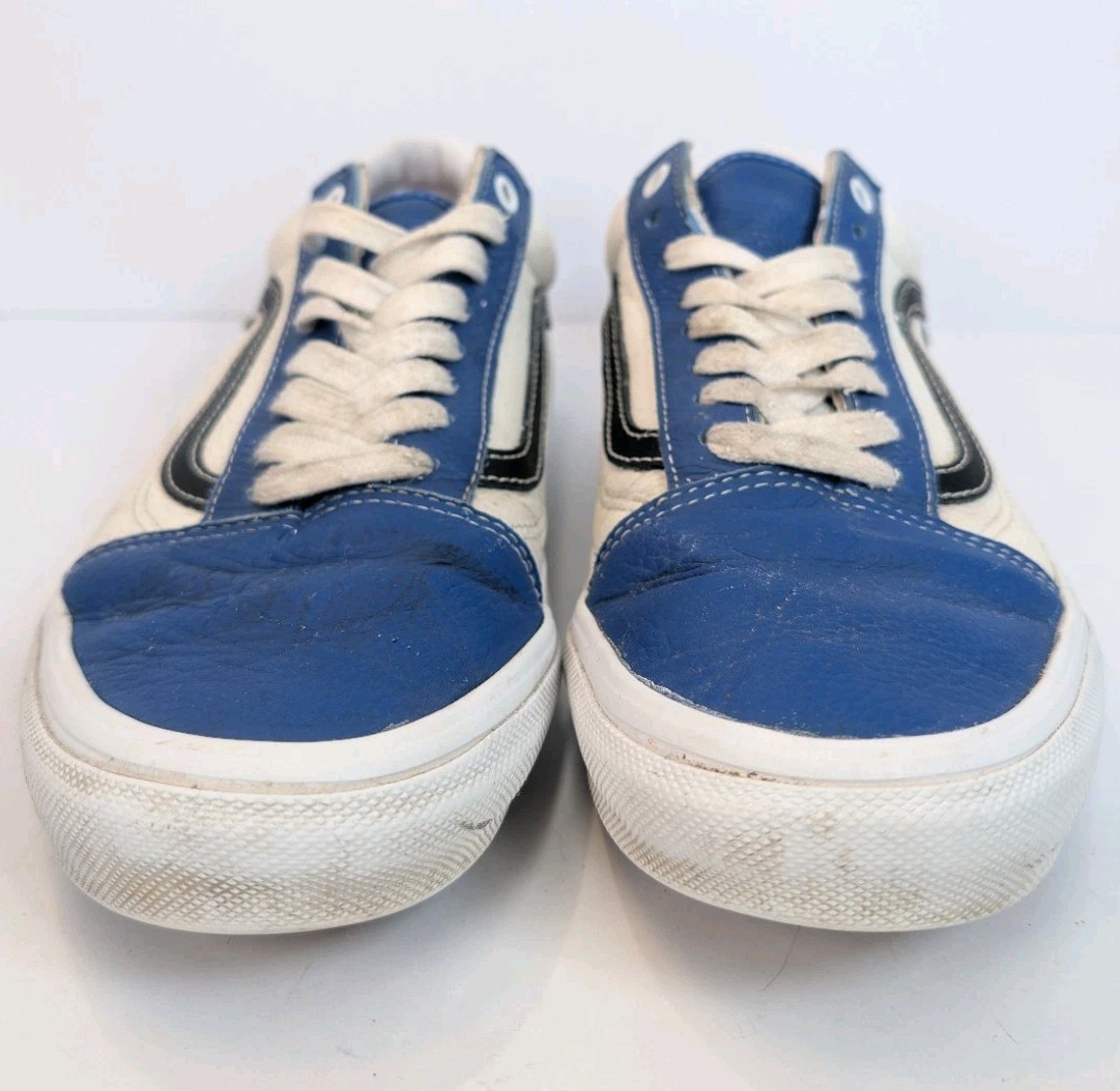 Vans Old Skool Skate Sport Leather White / Blue / Black Men's 11 Checkered  thumbnail 4