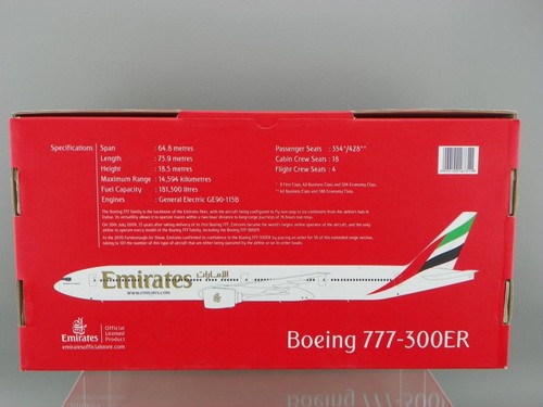 Emirates Store Diecast 1:200 Boeing 777-300ER Emirates Airlines Striped Tail NM - 第 1/13 張圖片