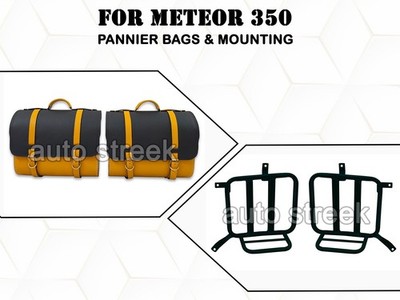 FOR ROYAL ENFIELD METEOR 350 GENUINE LEATHER PANNIER BAGS & MOUNTING D30