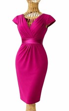 Adrianna Papell Fuchsia Surplice Sheath Dress Satin Waist Formal Size 10