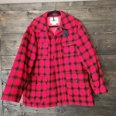 Vintage 70s Woolrich 44 Wool Blend Mackinaw Red Buffalo Plaid 