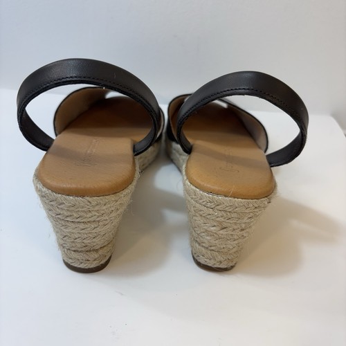 Spanish Sandal Co. Espadrille Wedge Soft Black Leather Peep Toe Women’s Wedge 9 - Picture 5 of 10