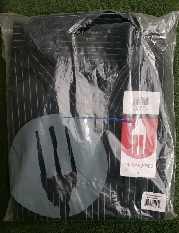 Chefworks Front Of The House,  Black with White Pinstipes Long Sleeve Shirt. New
