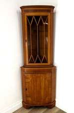 CORNER CABINET Yew Wood Glass Door Bow Fronted Removable Shelves FREE DELIVERY