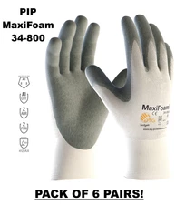 6 Pairs - PIP 34-800 MaxiFoam G-Tek Premium Nitrile Foam Coated Gloves Size: Med