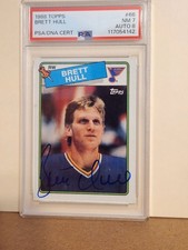 Brett Hull Signed 1988 Topps  Rookie Hockey Card #66 PSA /DNA CERT NM-7 AUTO-8