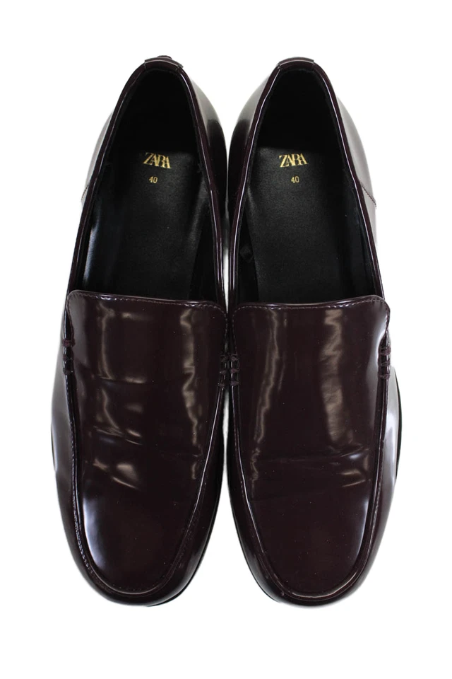 Mocasines informales Zara para mujer charol deslizables Merlot rojo talla 40 10 Foto 2 de 4