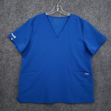 Figs Casma Three Pocket Scrub Top Women 2XL XXL Blue Short Sleeve V Neck Stretch