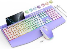 Wireless Keyboard and Mouse Combo- VEILZOR 2.4G Rechargeable Purple
