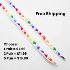 Rainbow Heart Flat Shoe Laces for Sneakers 39" '80s Retro Vtg Pride LGBTQ Kids