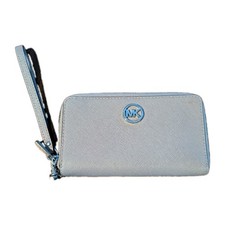 Michael Kors Gray Logo Zip-Around Wristlet Wallet w/ Wrist Strap Card Slots