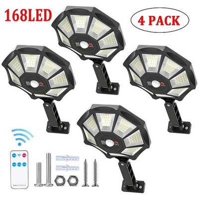 4Pack Solar Power Wall Lights 168LED Motion Sensor Bright Flood Street Lamps New