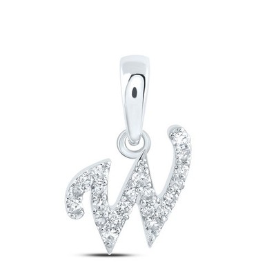 10k Weißgold 0,08ctw Natürlicher Diamant Initiale ''W'' Charm 0,3g Alphabet Anhänger