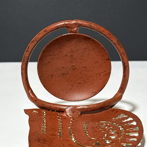 Rustic Cat Metal Art Tea Light Candle Holder Dark Orange With Gold Whiskers - Picture 8 of 8